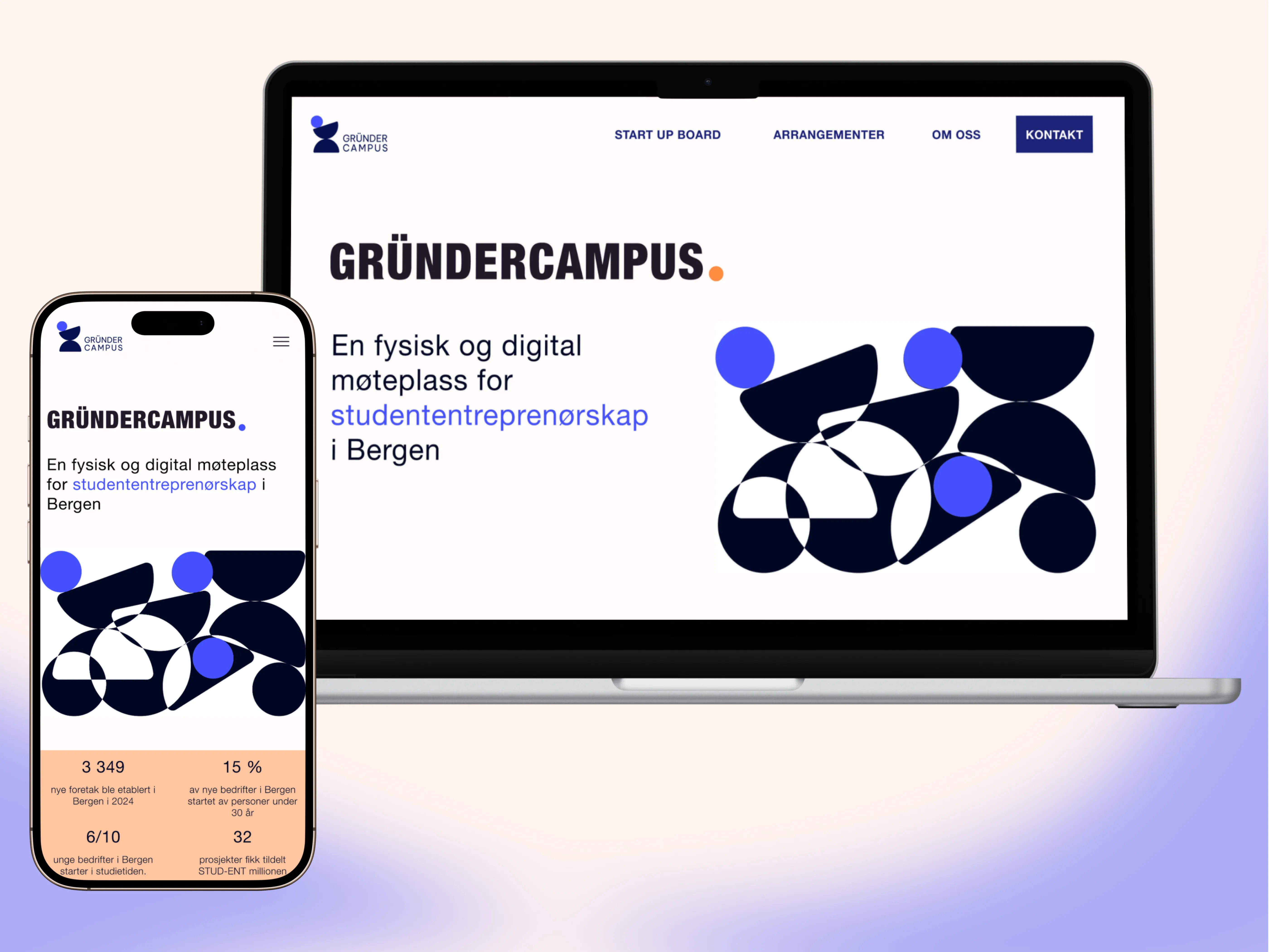 GründerCampus' forside som introduserer organisasjonens hovedfunksjoner og tilbud.