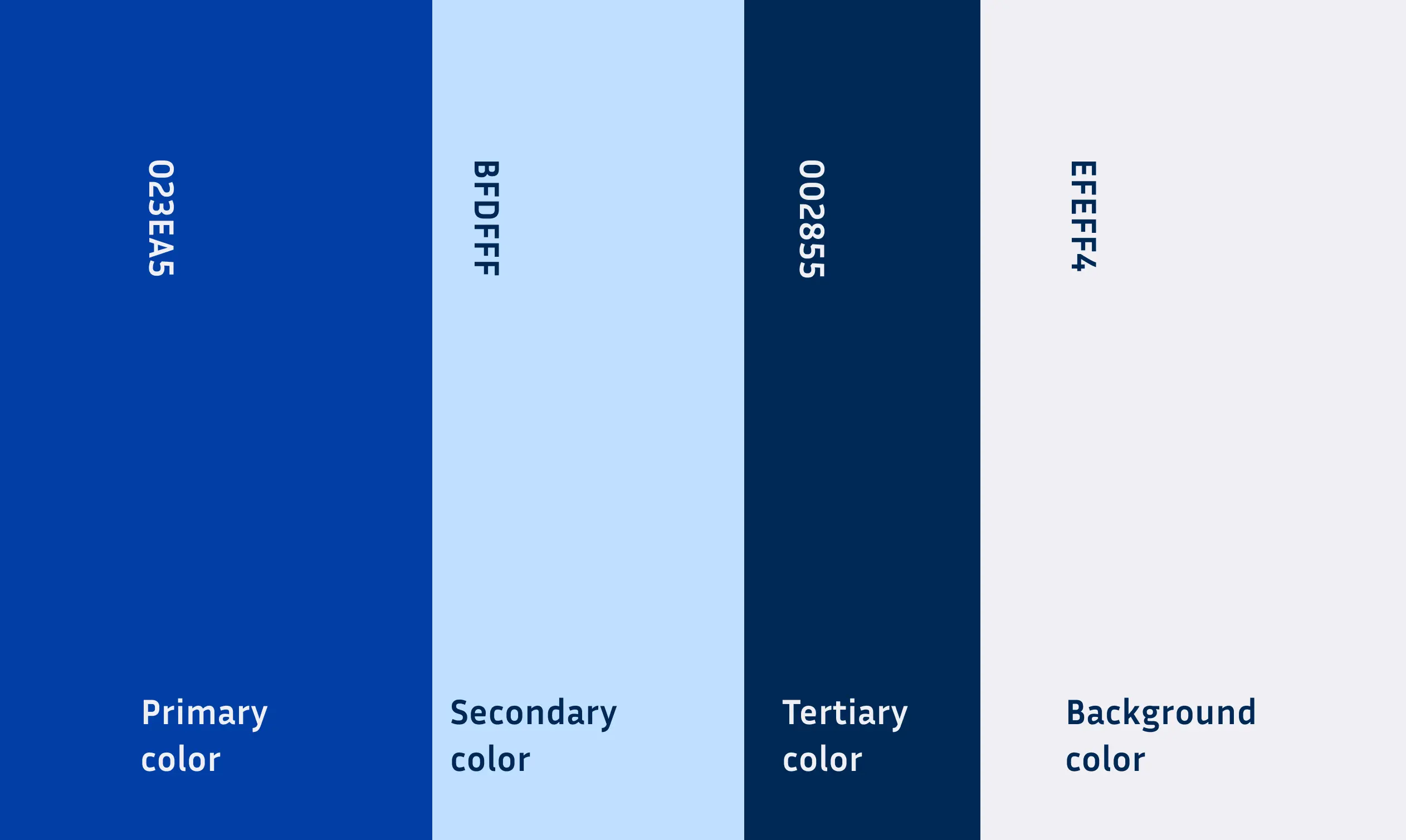 An overviw of the primary colors used in the design. It contains the colors and respective codes.