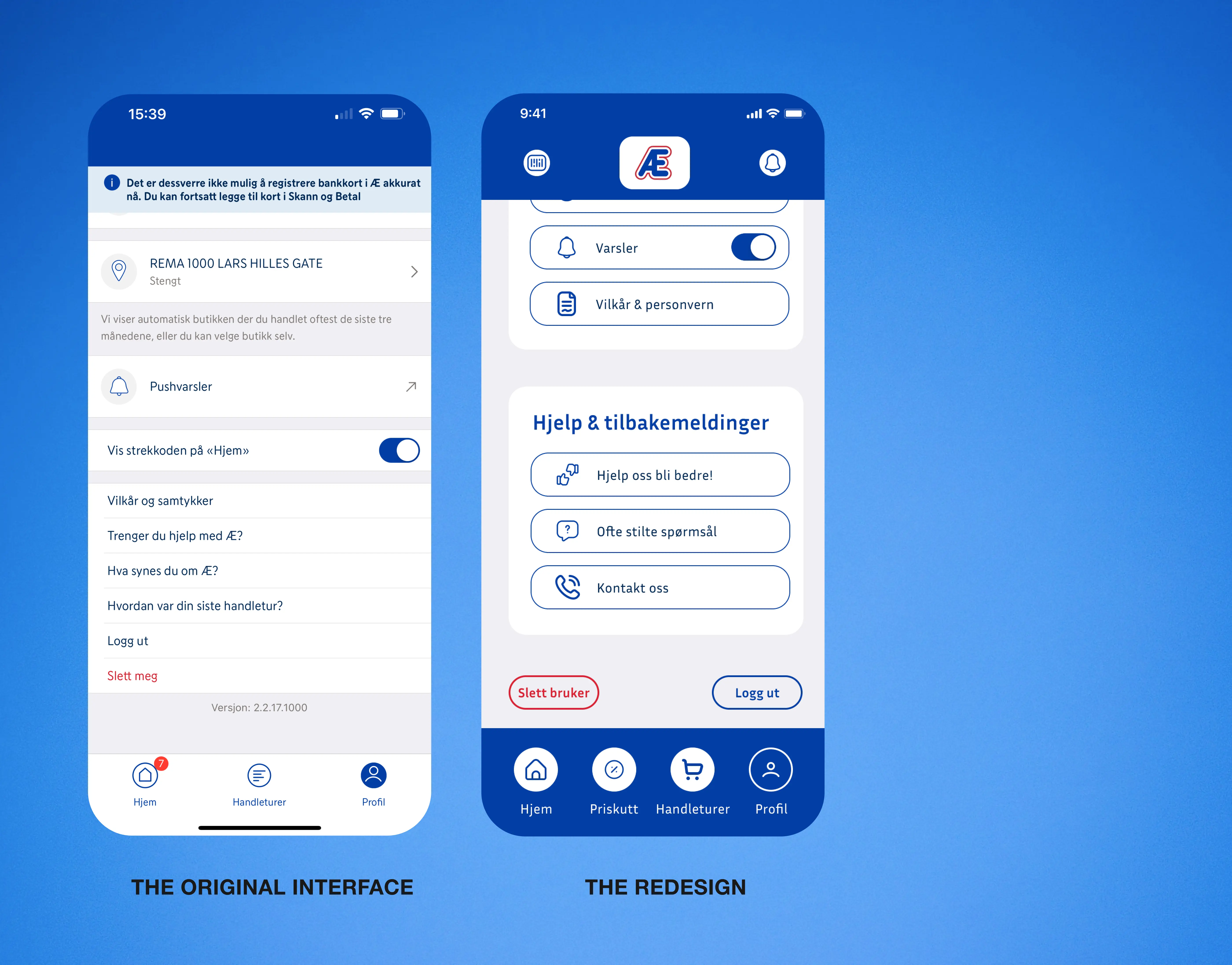 The bottom part of the profile-page in both the original and redesigned interface.