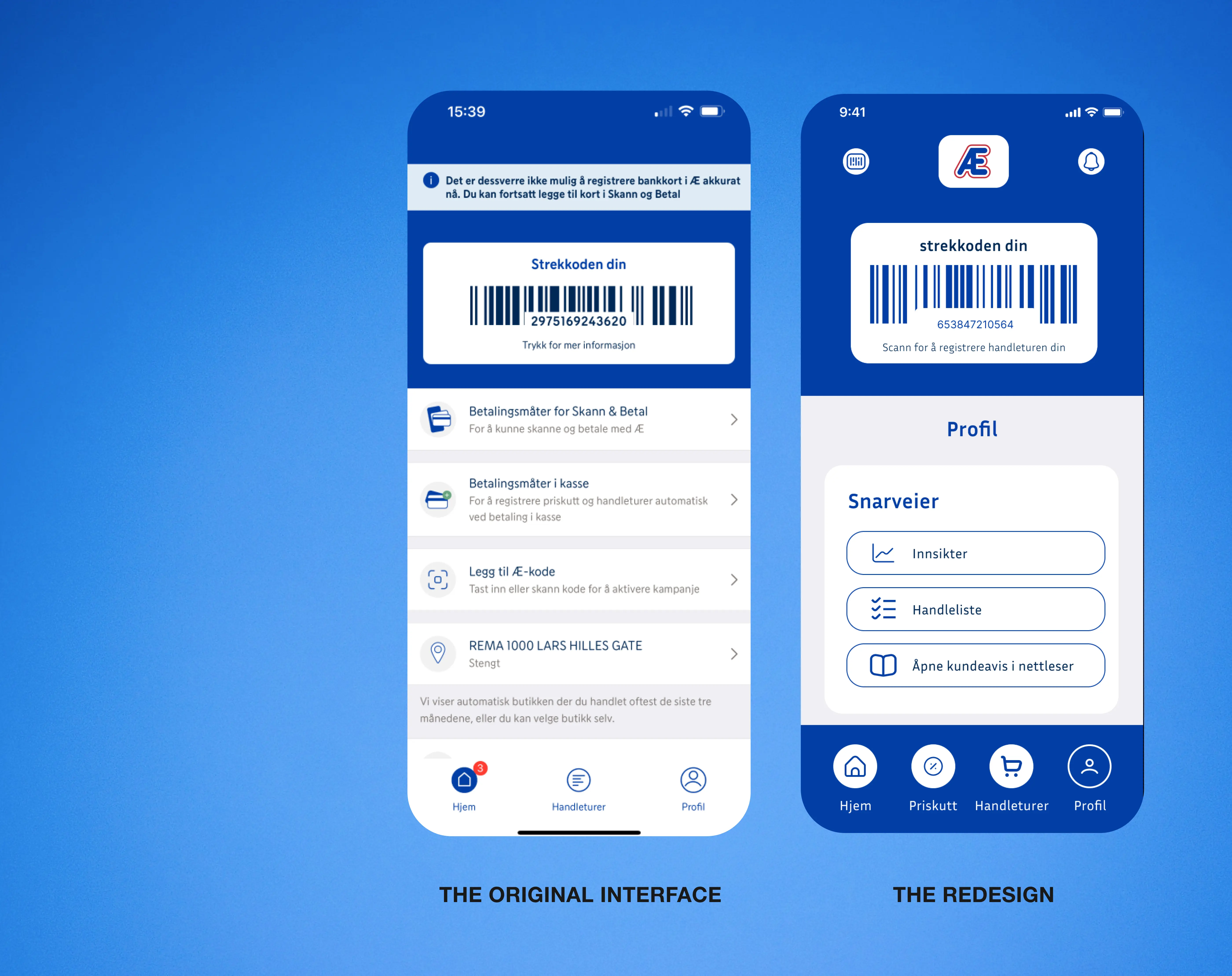 The top part of the profile page both in the original and redesigned interface.